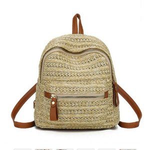 Straw Woven Mini Backpack (Tan)
